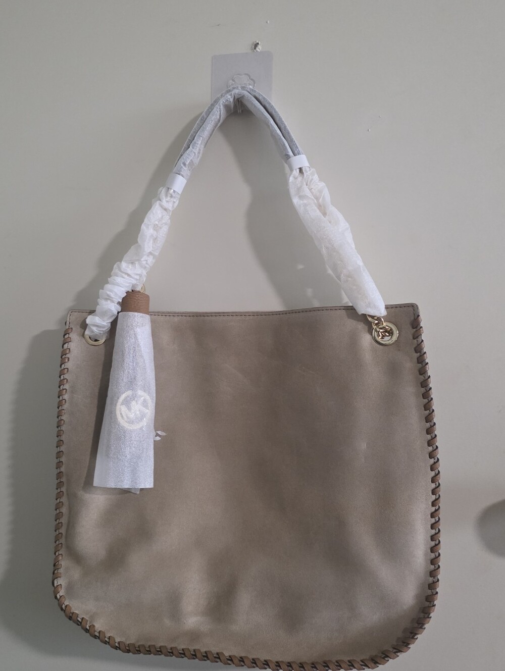 Michael KORS  KHAKI Whipped Chelsea  Large Leather Shoulder Tote Bag